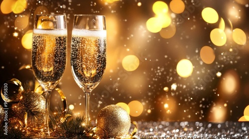 champagne glasses with christmas decorations