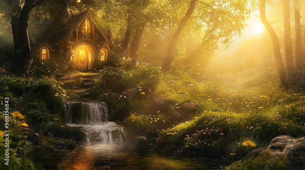 Obraz premium A beautiful fairytale enchanted forest with big trees