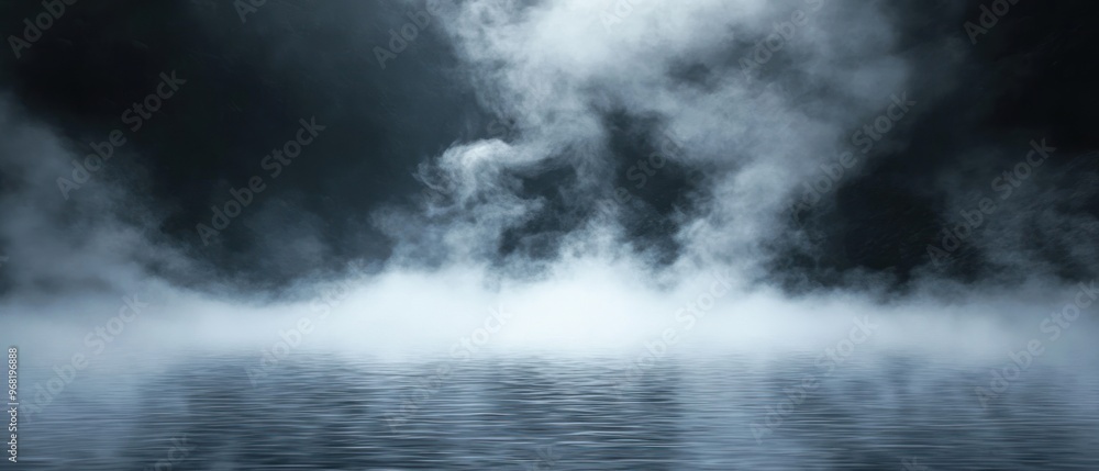 A Still and Misty Lake with Dark Overcast Skies A Still and Misty Lake with Dark Overcast Skies