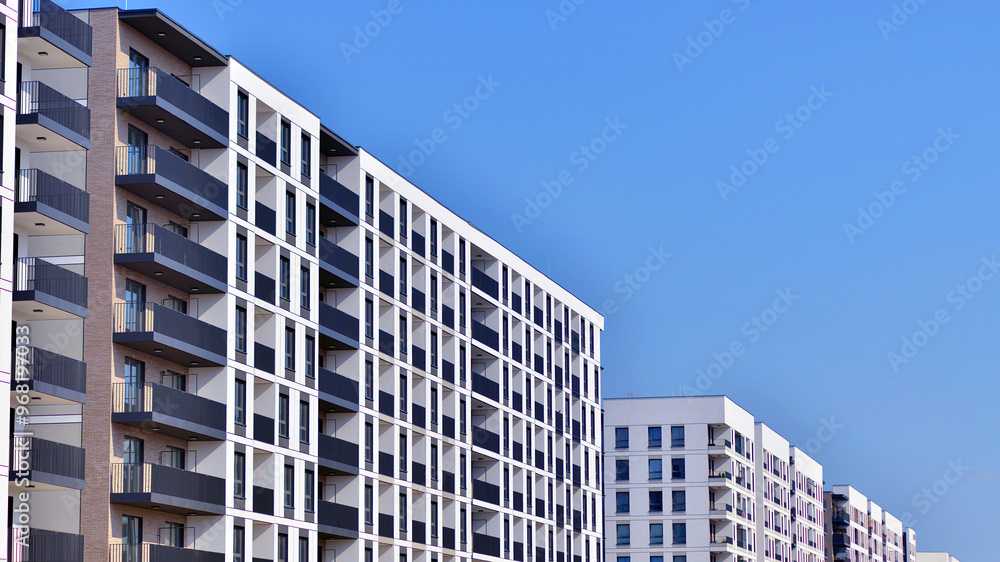 Modern architecture of urban residential apartment building. Apartment building exterior, residential house facade. Modern architecture of urban residential apartment building. Apartment building exterior, residential house facade.
