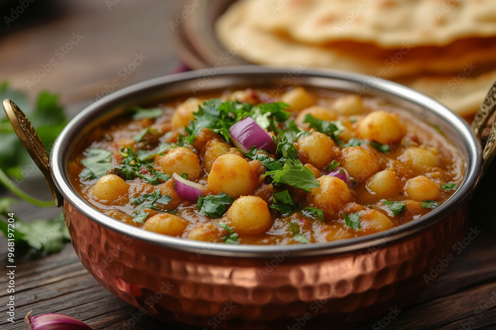 Savoring delicious chole bhature in a cozy rustic Indian setting with fresh ingredients and warm spices Savoring delicious chole bhature in a cozy rustic Indian setting with fresh ingredients and warm spices