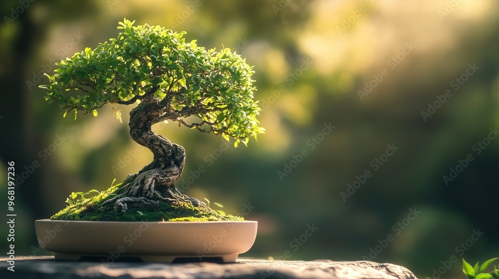 A serene bonsai tree carefully pruned A serene bonsai tree carefully pruned