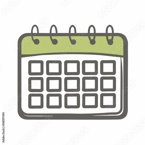 Calendar illustration, minimalistic design, green and gray color scheme