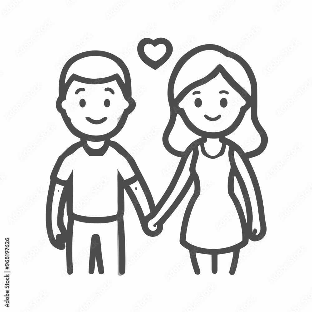Simple line art illustration of a couple holding hands with a heart symbol, representing love and affection copy space Simple line art illustration of a couple holding hands with a heart symbol, representing love and affection copy space