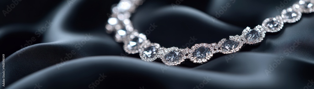 Elegant diamond necklace on silky black fabric showcasing luxury, sophistication, and fine jewelry craftsmanship. Elegant diamond necklace on silky black fabric showcasing luxury, sophistication, and fine jewelry craftsmanship.