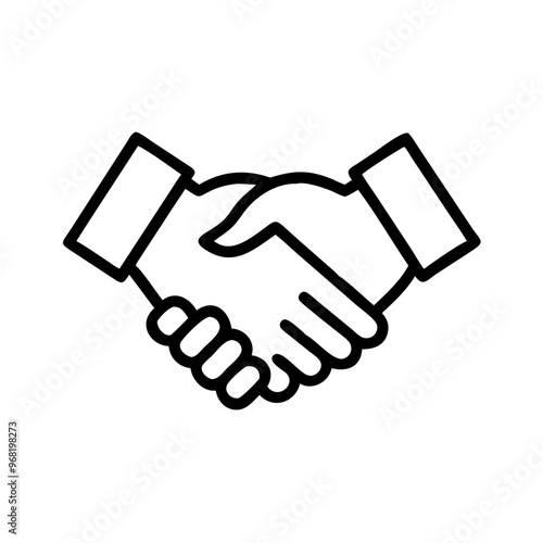 Handshake illustration, minimalistic design, black outline on white background