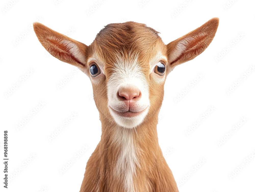 Cute brown goat kid with bright blue eyes, transparent Cute brown goat kid with bright blue eyes, transparent