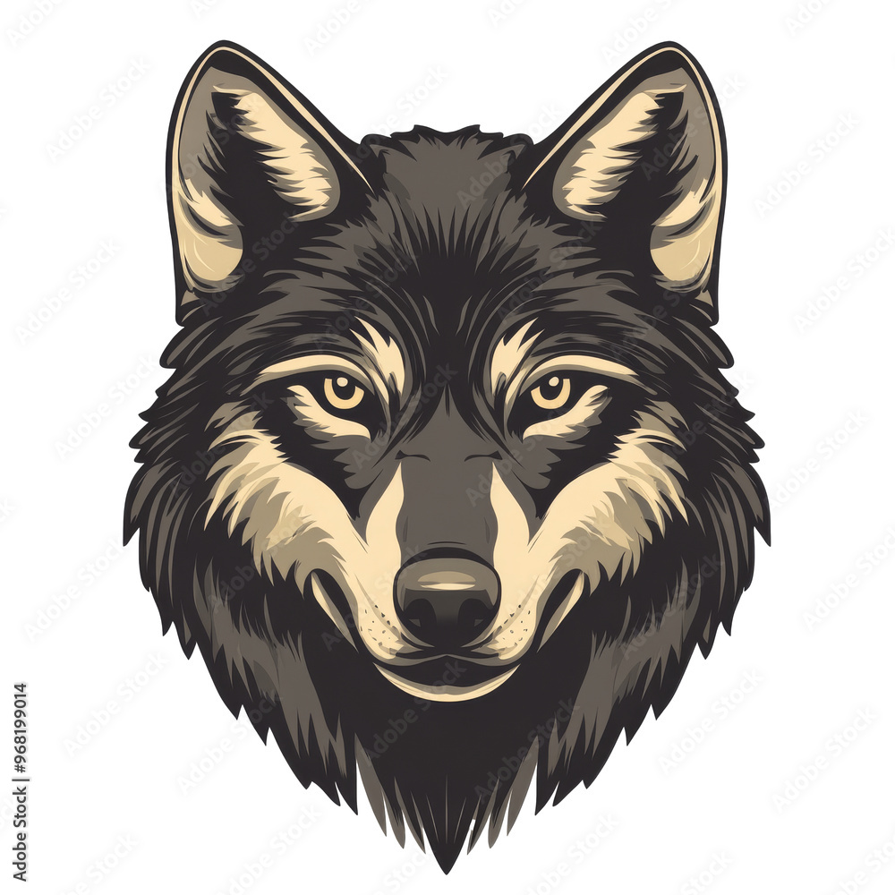 Fototapeta premium Wolf illustration showcasing detailed fur patterns, transparent