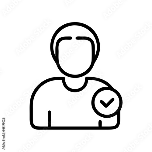 Satisfied person with a check mark icon on a simple background