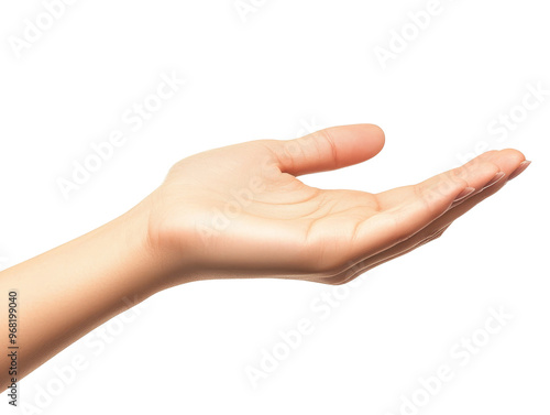 Open hand on plain background, seeking help, transparent