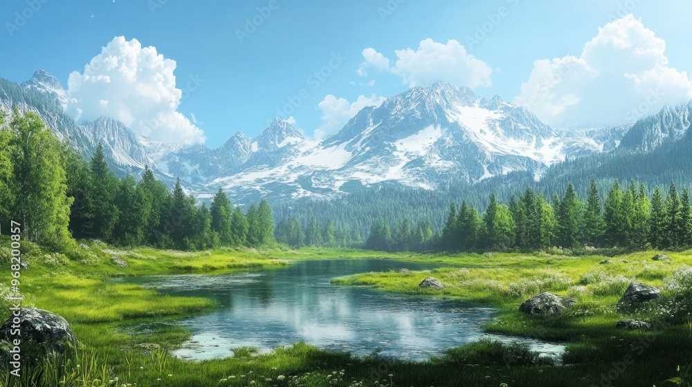 Pristine nature environment with untouched wilderness and clear skies Pristine nature environment with untouched wilderness and clear skies