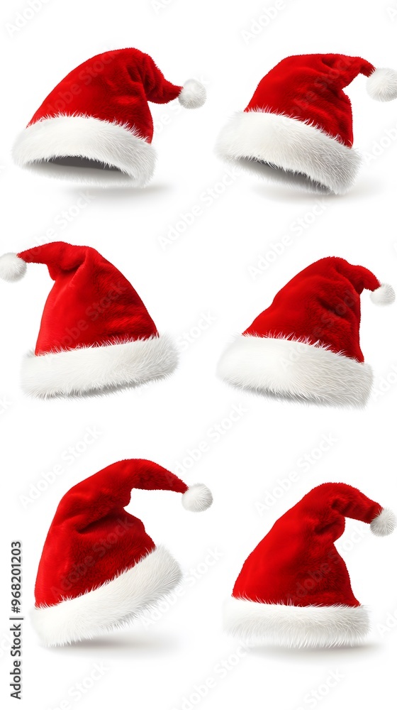 Set of Santa Claus Hats on White Background, Christmas, Nativity, Abstract Image, Texture, Pattern Background, Wallpaper, Cover and Screen of Smartphone, PC, Laptop, 9:16 and 16:9 Format Set of Santa Claus Hats on White Background, Christmas, Nativity, Abstract Image, Texture, Pattern Background, Wallpaper, Cover and Screen of Smartphone, PC, Laptop, 9:16 and 16:9 Format