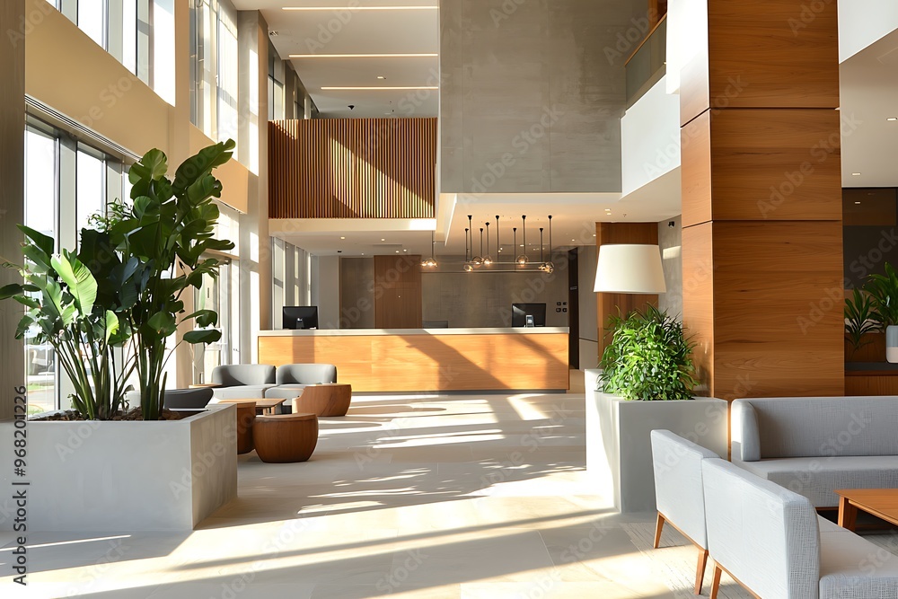 Modern hotel showcasing airy spaces and contemporary design in a light-filled interior.