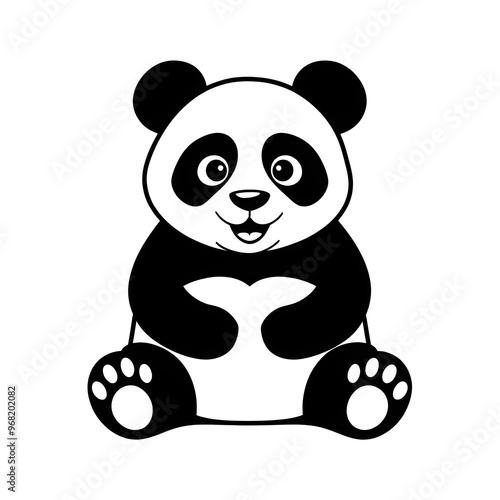 panda cute kawaii black line icon clipart smile 