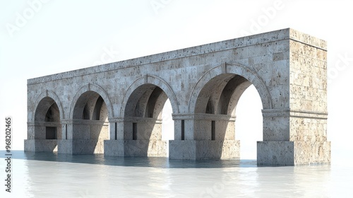 Flowing ancient aqueduct, combined with modern infrastructure elements, showcasing efficient water supply systems, isolated on white background