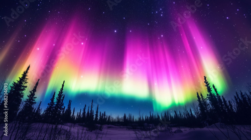 The Aurora Borealis lights up in the Night Sky
