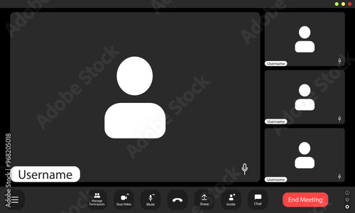A digital grid shows multiple user placeholders in a virtual meeting, indicating a collaborative session with several participants online