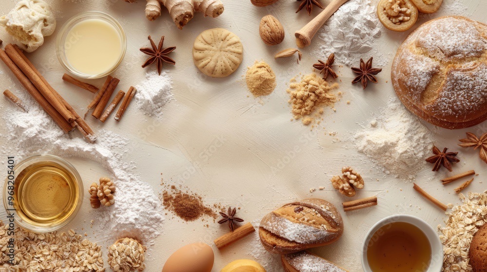 Bakery Ingredients Flat Lay Advertisement Platform Bakery Ingredients Flat Lay Advertisement Platform