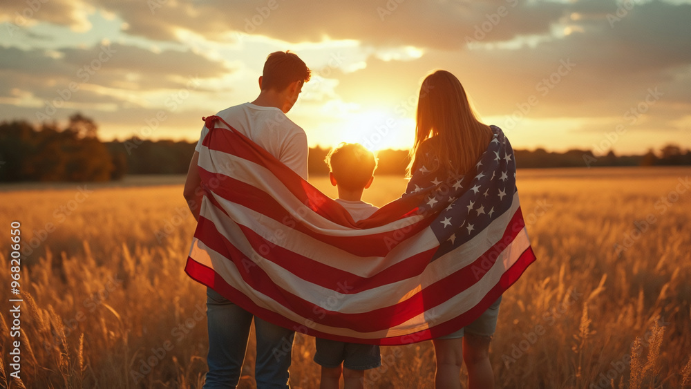 Patriotic Sunset with American Flag