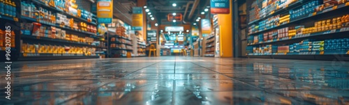 Wallpaper Mural Blurry image of a store aisle with shelves, save money Torontodigital.ca
