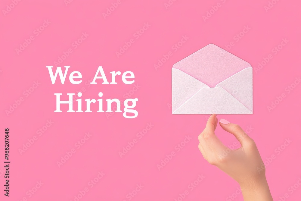 A hand holding an envelope is shown against a pink backdrop with the text 'We Are Hiring', emphasizing the invitation for job applicants and direct communication. A hand holding an envelope is shown against a pink backdrop with the text 'We Are Hiring', emphasizing the invitation for job applicants and direct communication.