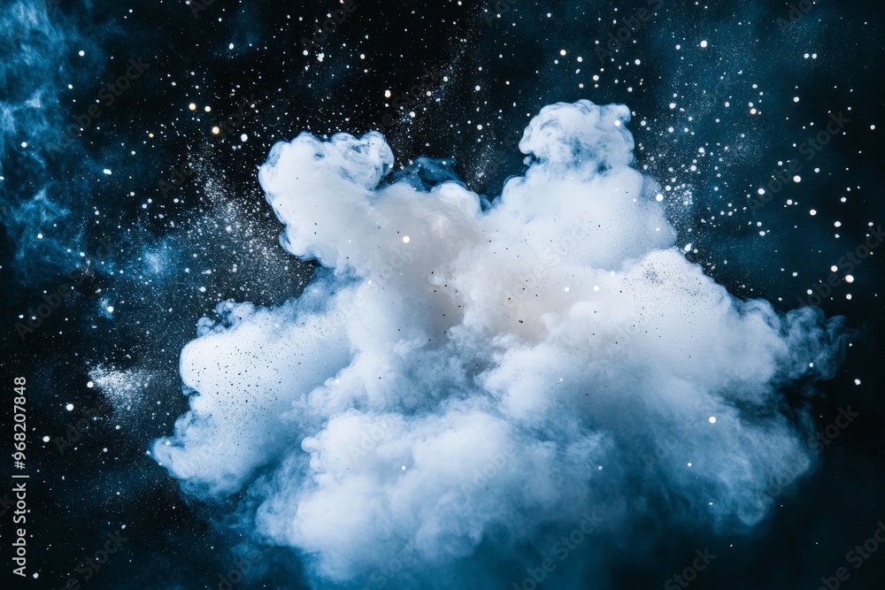 A powerful white smoke explosion set against a cosmic starry background, blending the elements of space and explosive force in a visually captivating manner. A powerful white smoke explosion set against a cosmic starry background, blending the elements of space and explosive force in a visually captivating manner.