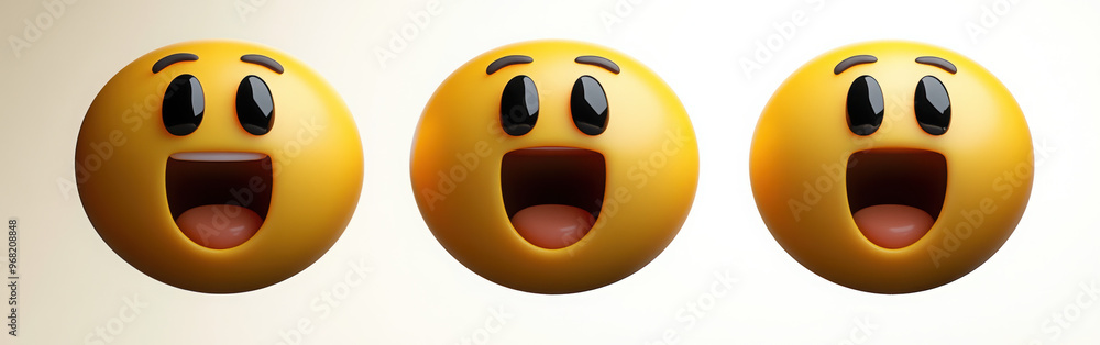 Fototapeta premium Grinning face with big eyes three-dimensional emoji. Happy excited emoticon isolated on transparent background. 3D rendering 