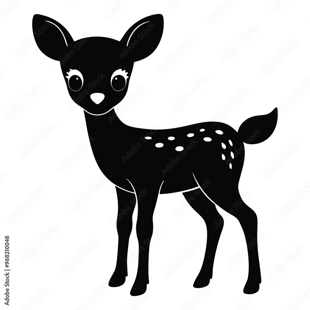 Illustration of young deer, Baby deer icon Black and white Illustration of young deer, Baby deer icon Black and white