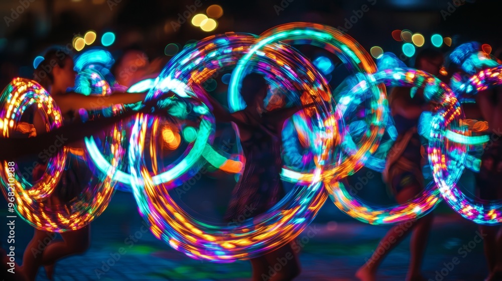 Colorful Neon Lights and Motion Blur in Dark Night Colorful Neon Lights and Motion Blur in Dark Night