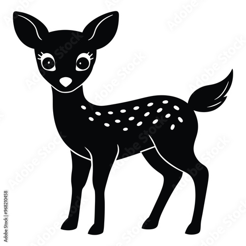 Illustration of young deer, Baby deer icon Black and white