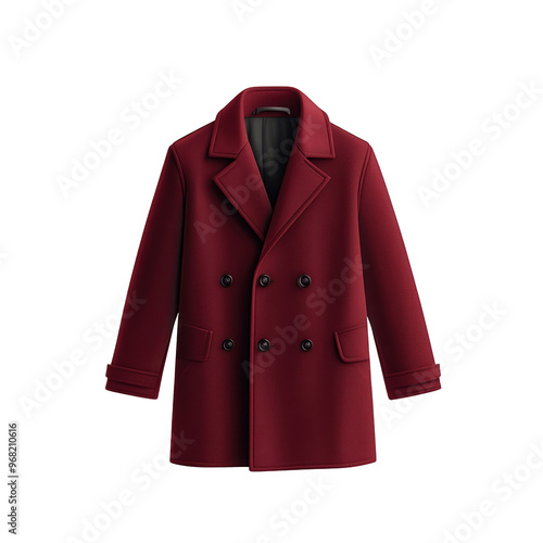 Stylish red coat featuring a double-breasted design, perfect for adding warmth and elegance to any winter outfit. transparent background