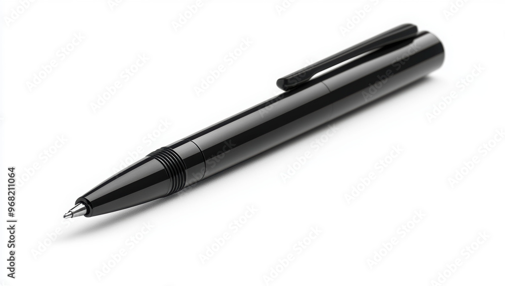 A mock-up features a black ballpoint pen with a cap in a vector illustration, presented on a white background.
A mock-up features a black ballpoint pen with a cap in a vector illustration, presented on a white background.