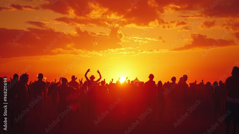 Silhouettes of People Dancing at Sunset Silhouettes of People Dancing at Sunset