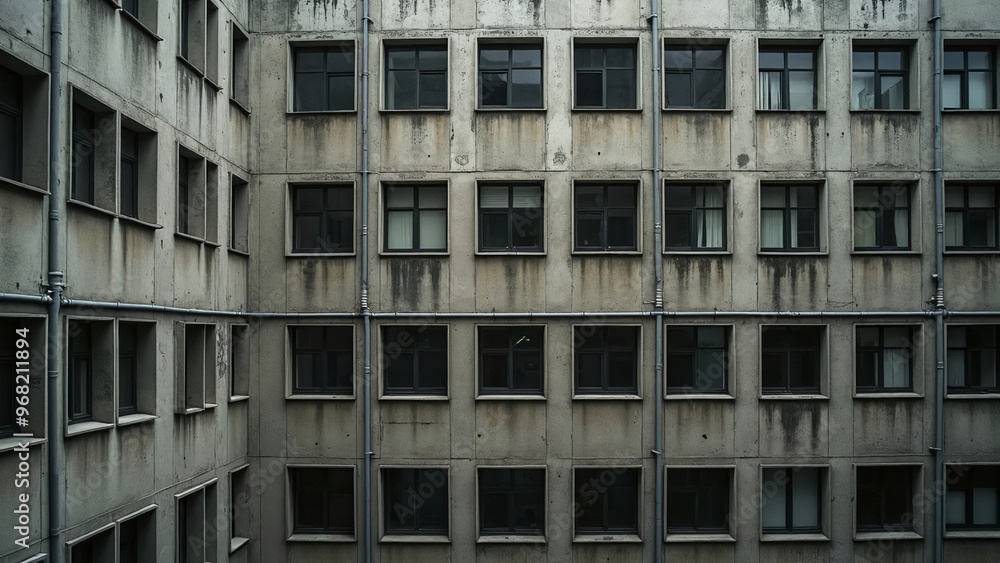 Weathered Building Facade with Rows of Windows Weathered Building Facade with Rows of Windows