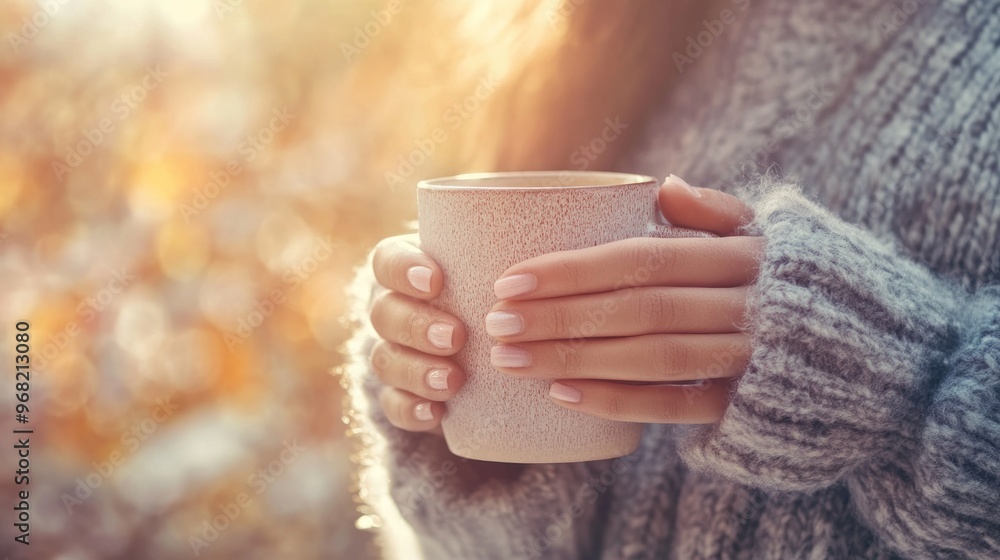 Woman Holding a Cup of Coffee in Autumn Woman Holding a Cup of Coffee in Autumn