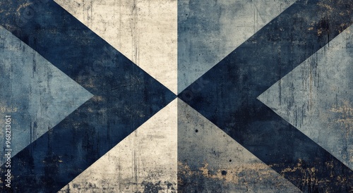 Textured Scottish flag design featuring blue and white colors on a weathered ...