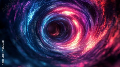 Colorful swirling vortex with glowing particles and light effects in a dark b...
