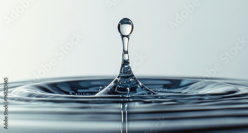 Water droplet creates ripples on a calm surface in a serene environment