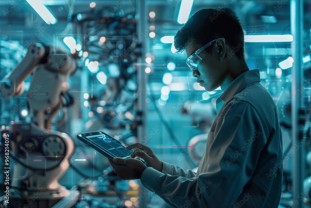 A man in a white lab coat is using a tablet to take notes, A man in a white lab coat is using a tablet to take notes,