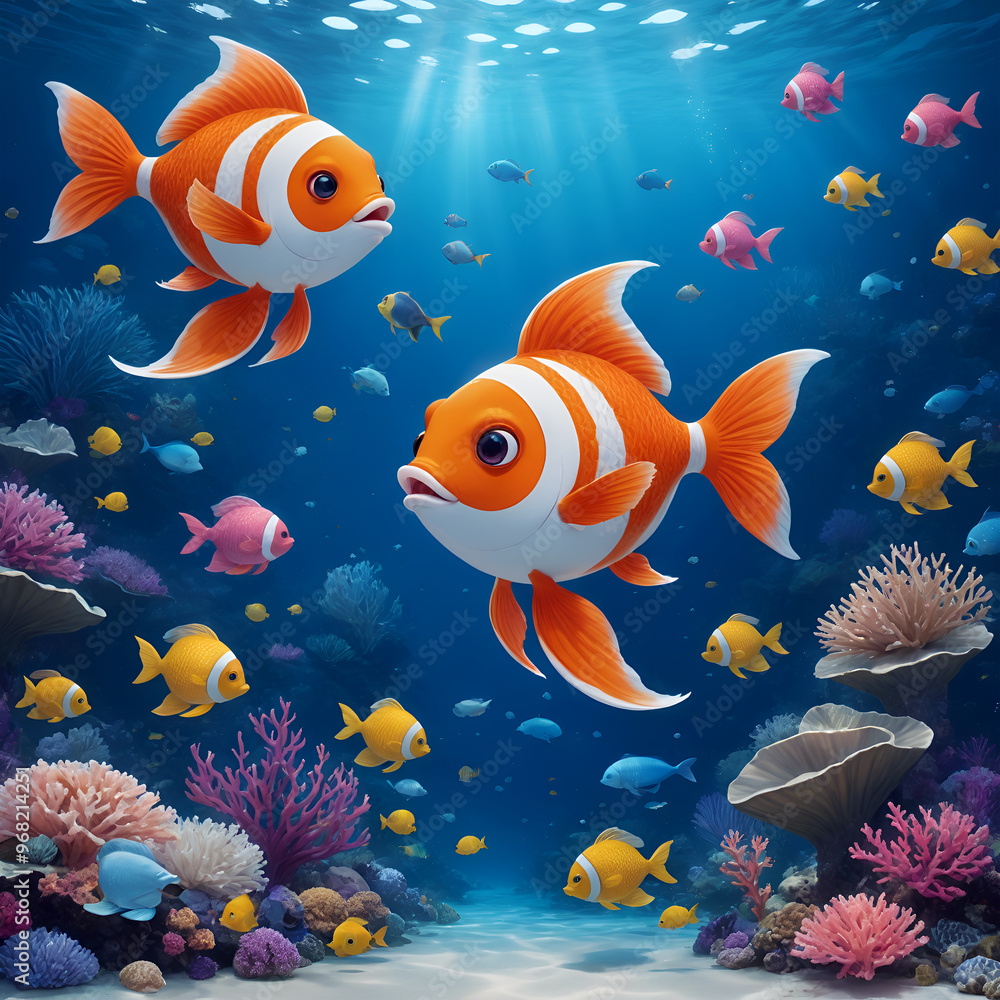 Naklejka premium under the sea filled with fish and coral