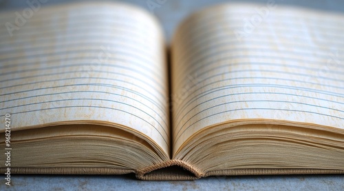 A close-up view of an open notebook resting on a wooden surface in soft natur...