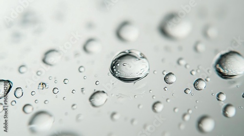 Close-up of water droplets on a smooth surface reflecting light on a clear day