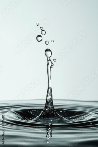 Water droplets create a stunning splash formation in a calm pool during brigh...