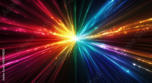 Vibrant spectrum of colors radiating from a central light source in dynamic arrangement