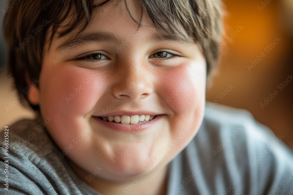A close-up of a smiling young boy with dark hair, wearing a gray shirt, exuding joy and innocence in a warmly lit setting, capturing a heartwarming moment. A close-up of a smiling young boy with dark hair, wearing a gray shirt, exuding joy and innocence in a warmly lit setting, capturing a heartwarming moment.