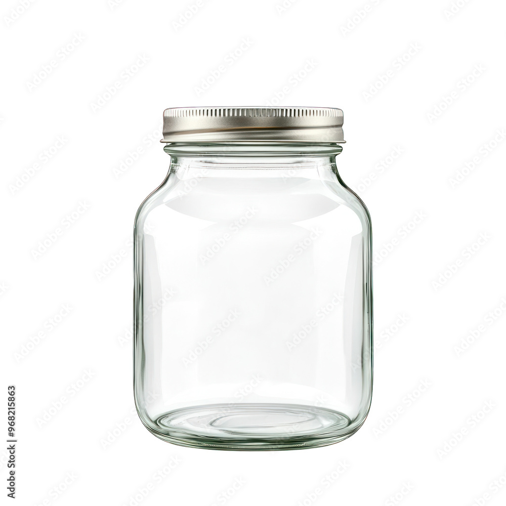 A clear glass jar with a metal lid, perfect for storage, display, or crafts. Ideal for home organization and creative projects. transparent background A clear glass jar with a metal lid, perfect for storage, display, or crafts. Ideal for home organization and creative projects. transparent background