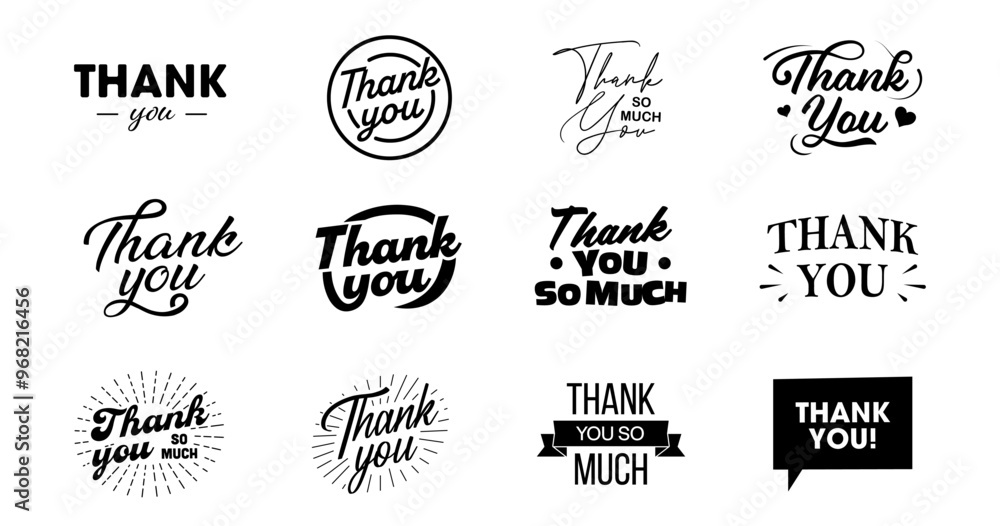 Thank You. Thank you lettering set. Vector Thank You. Thank you lettering set. Vector
