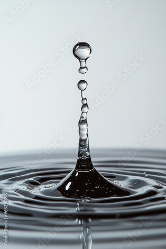 Water droplets create a stunning splash formation in a calm pool during brigh...