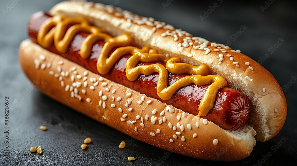 Delicious hot dog with sausage prepared with cheese, ready to eat Delicious hot dog with sausage prepared with cheese, ready to eat