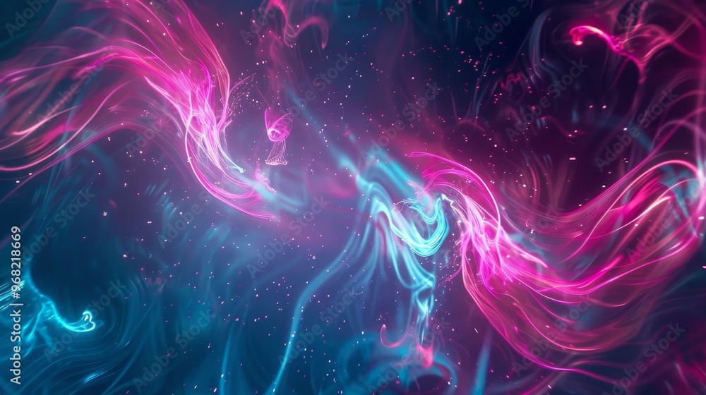 Colorful abstract swirls of pink and blue light creating a mesmerizing display in dark surroundings Colorful abstract swirls of pink and blue light creating a mesmerizing display in dark surroundings